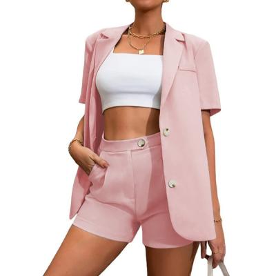 China Anti-wrinkle twill fabric wholesale Amazon hot spring and summer casual short sleeve two piece suit set blazer women for sale