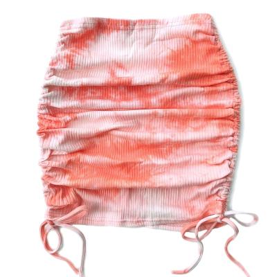 China Summer Breathable Design Custom OEM Knit Tie Dyed Drawstring Elastic Hot Girls Pencil Short Sexy Mini Skirt for sale