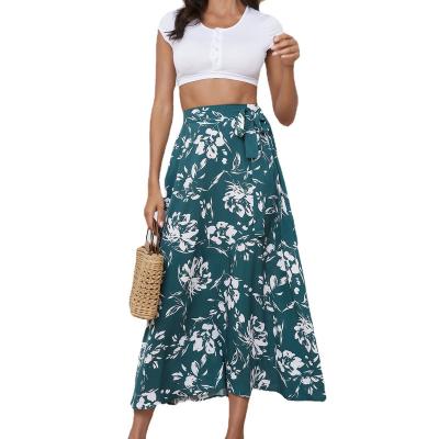 China Floral Skirt Women Summer Sale Bud Hold Belt A-line Skirt Elegant Hot Breathable Tie Long Maxis for sale