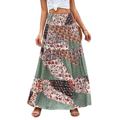 China 2022 Fashion Rainbow Colors Maxi Women Clothing Beach Lady Breathable Multi Skirt Casual Boho Floral Print Orange Skirt for sale