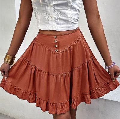 China Fashion Breathable Autumn Solid Pleated Irregular Ruffled Blouse Women Casual High Elastic Waist Skirt for sale