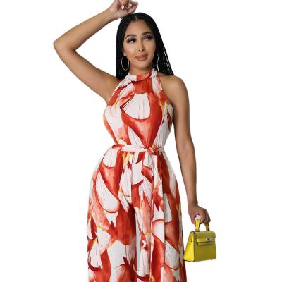 China PrintJumpsuits 2022 V-Neck Party Beach Flower Sleeveless QUICK DRY for sale