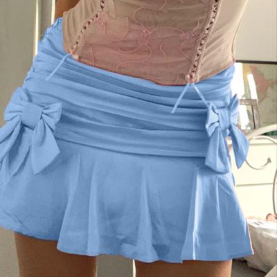 China Breathable Sexy Europe Sports Lace Up Ruffle Shorts Yoga Sky Butterfly Tie Women Blue Casual Custom Shorts 2022 for sale