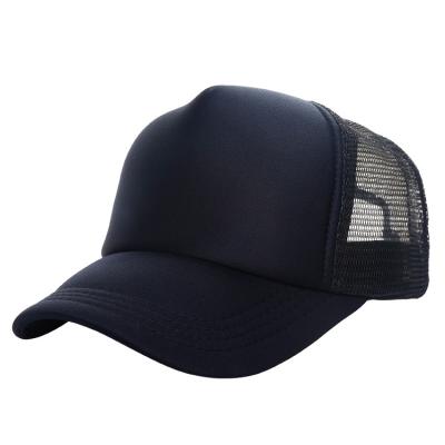 China Promotional Cheap Mesh 5 Panel Sublimation COMMON All Black Plain Trucker Cap Without Logo for sale