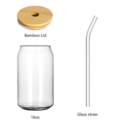 China Modern 16oz Shaped Borosilicate Single Wall Beer Can Glass Water Tumbler Shaped Beer Glass Mug With Straw And Cover for sale