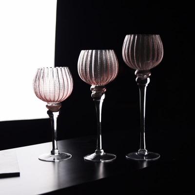 China 2020 Home Decoration Candle Holder Glass Candlestick Colored Glass Candle Holder for sale