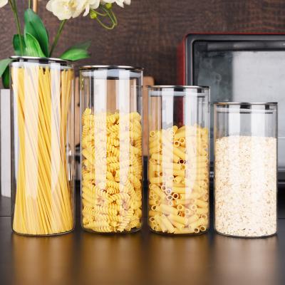 China Hicheon Wholesale Viable Borosilicate Tea Glass Jar Food Storage Container With Stainless Steel Lid for sale