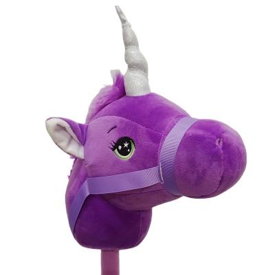 China Ride On Toy 2021 New Purple And Pink Stick Plush Unicorn With Realistic Sound And Galloping Sound for sale