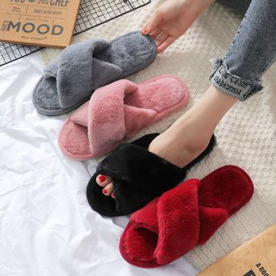 China Pink Fluffy Plush Fuzzy Indoor Home Winter Slippers Warm Fashion Trend Faux Fur For Women Winter Women Shoes for sale