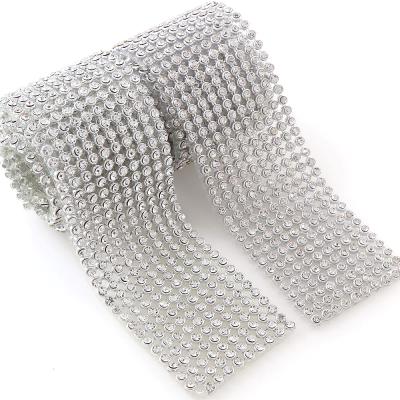 China Viable 10 Rows 4mm Aluminum Rhinestone Glass Mesh Trim HotFix Rhinestone For DIY Wedding Dress Jewelry for sale