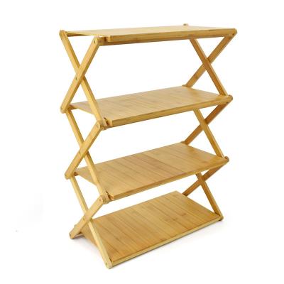 China Multifunctional Folding Wood Rack Camping Stand Wooden Table Free Installation Portable Multi-Layer Foldable Outdoor Outdoor Storage for sale