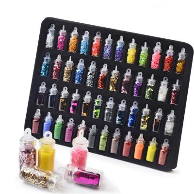 China 3d Nail Art DIY Decoration Manicure 48 Color Bottle Set Mixed Color Glitter Powder Glitter Hexagon Slice Caviar DIY Chunky Nail Decoration for sale