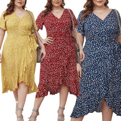 China Breathable Print Dress Ruffled Summer New Floral Plus Size Women's Dress for sale