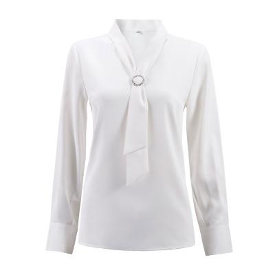 China Spring/Summer Anti-pilling Chiffon Shirt Women's Long Sleeve Chiffon Tops V-Neck Tie Satin Shirt Temperament Ribbon Top Women for sale