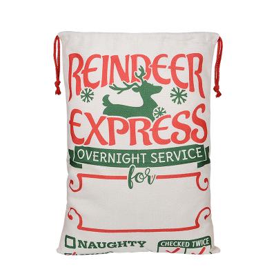 China 100% Factory Eco-friendly Hot Sale Cotton Drawstring Bag Large Santa Sack Christmas Reindeer String Bags For Gift for sale