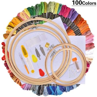 China China Embroidery Set for Beginner, Embroidery Starter Kit with Thread Aida Cloth Sewing Pins and Hoops for Adults and Kids for sale