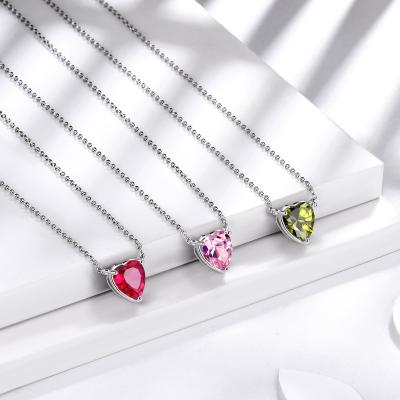 China Romantic Love Heart Pendant Necklace With Birthstone Crystals Jewelry Gifts Necklace For Women for sale