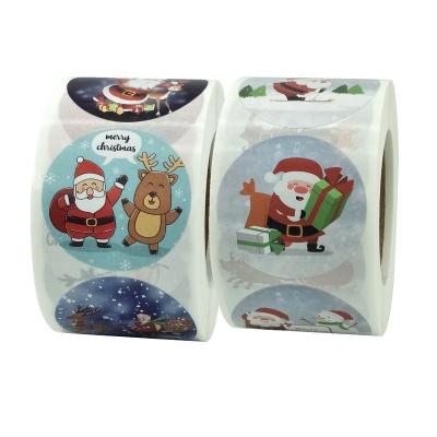 China Unkgo LingJie 500pcs Amazon 1.5 inch high adhesive rolls3.8cm Customized Roll Christmas Sticker Santa Claus Holiday Decoration Sticker Label for sale