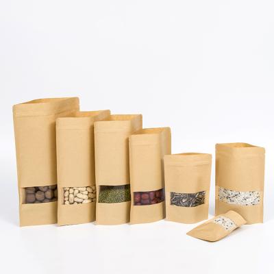 China Recyclable Zipper Stand Up Kraft Paper Bag With Window For Food for sale