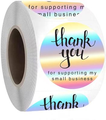 China 1.5inch 500pcs Waterproof Holographic Rainbow Thank You For Supporting My Small Business Self Adhesive Stickers Rainbow Thank You Label for sale