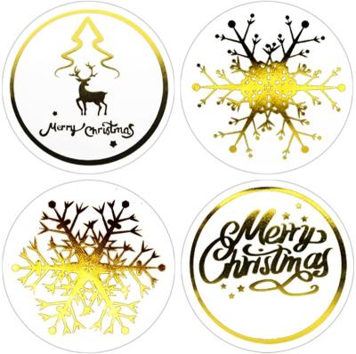 China Waterproof Clear Gold Merry Christmas Stickers Roll Round Christmas Stickers Labels 500 PCS 1.5 Inch Envelope Seal Stickers for sale