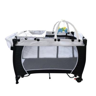 China OEM Modern Multi Functional Infant Hutch Baby Crib Portable Baby Playpen With Cartoon Printing At Both Side for sale