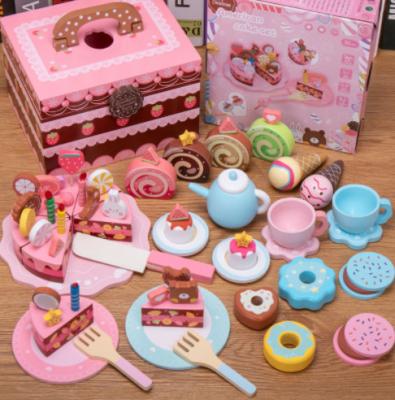 China Early Education Plastic Kitchen Toy Imitation Cake Toy Wood Cutting And Watching Plastic Play Kitchen for sale