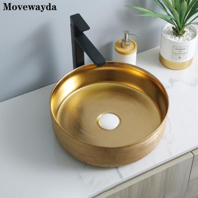 China Easy Clean European Ceramic Countertops Design Round Shape Basin Gold Style Bathroom Art Easy Cleaning Wash Basins for sale