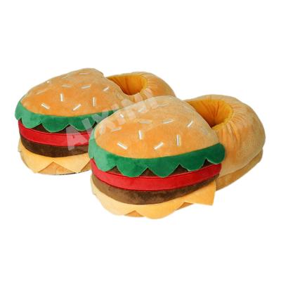 China Custom Made Hamburger Winter Bedroom Slippers Womens Bedroom Slippers Plush Light Weight Slippers For Women Kids for sale