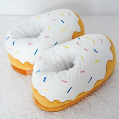 China 2022 Latest Light Weight Food Plush Sneaker Slippers Home Cotton Donut Plush Stuffed Pink Slippers for sale