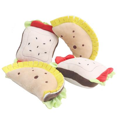 China Wholesale Viable Lifelike Realistic Bulk Chewer Sandwich Bread Dumpling Food Plush Stuffed Puppy Pet Chew Toys for sale