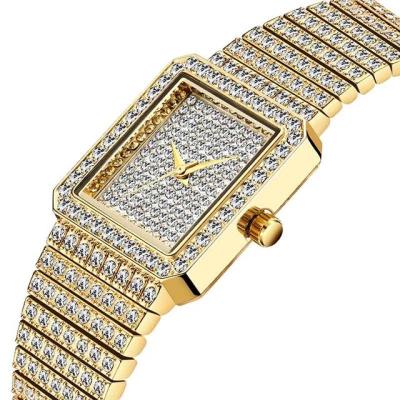 China Movt brand water resistant gold ladies square luxury nano analog quartz watch unique female iced out watch for sale