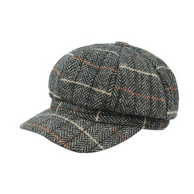 China Newsboy Striped Wool Taxi Driver Flat Hat Octagonal Beret Men's Hat Winter Hats for sale