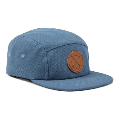 China Custom Logo Patch COMMON 5 Panel Camp Hats Leather Canvas Hat COMMON for sale