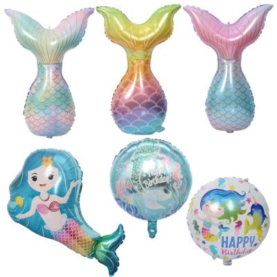 China Decorative Aluminum Foil Mermaid Shell Tail Cartoon Mermaid Gas Mermaid Birthday Theme Party Foil Balloon Inflation Cheer Inflation for sale