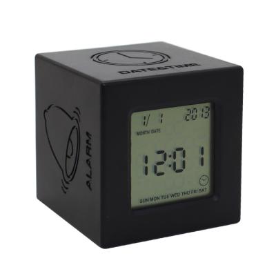 China 2020 newcomer antique style 4 in 1 LCD display DSK turn the clock rotation gift clock gift table cube digital alarm clock for sale