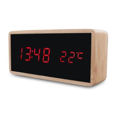 China Calendars Voice Control LIVING ROOM TABLE CLOCK USB Charger Mirror Frame BAMBOO Alarm Clock Led Alarm Clock for sale