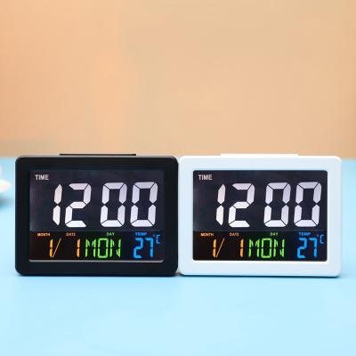 China Large Large Led Digit Alarm Clock Calendar Color Screen Minmalist Morden Antique Luxury Home Style Alarm Clock Led Alarm Clock for sale