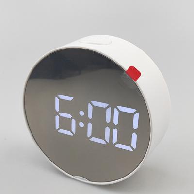 China Wholesaler Style Mirror Antique Circular Round Multi-Function Mirror Clock Frameless Blue Light Pink LED Digital Alarm Clock for sale