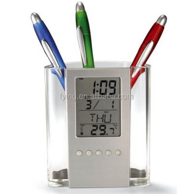 China Files Digital Clock Pen Holder with Calendar Alarm, Desktop Digital Alarm Clock, Pen Holder with Clock for sale