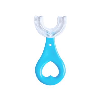 China Hot Selling U Shaped Toothbrush Food Grade Silica Gel Manual Cleaning 45 Children Toothbrush Brushing U-Shape Pasteurized Wrapped for sale