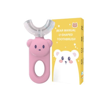 China 2022 New Products Food Grade Liquid Silica Gel Brush Head Home Cartoon Bear Handle Oral Toothbrush U-Shape Kids Care Multiple Colors for sale