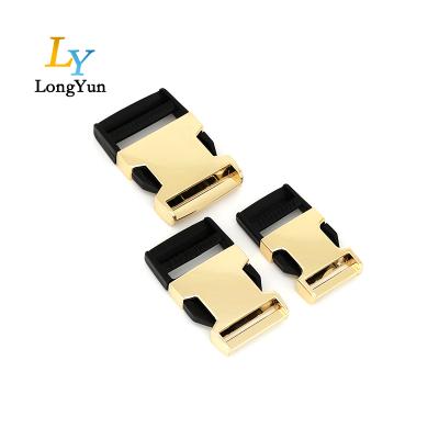 China Backpack 32mm Gold Metal Plastic Adjustable Quick Clips Side Release Buckle For Backpack for sale