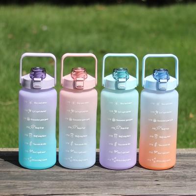 China Custom Bpa Sustainable Sport 64oz Free Drinking Plastic Motivational Water Bottles With Time Marker Straw Strainer for sale