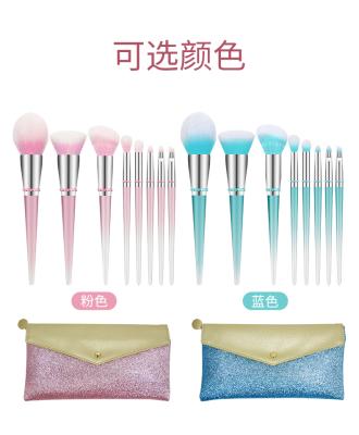 China Angular Blush Luxury Bling Cosmetic Makeup Brush Kit 8pcs Crystal Soft Corn Bristle Makeup Brush Set With PU Pouch for sale