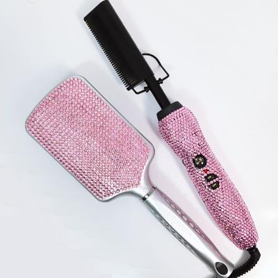 China Private dry professional electric hot comb salon sale rhinestone paddle brush bling for wigs for sale