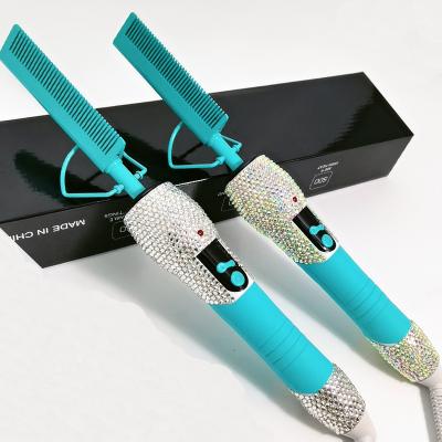 China Professional salon hair tools private label steaming comb hair straightener hot iron bling hair hot comb for sale