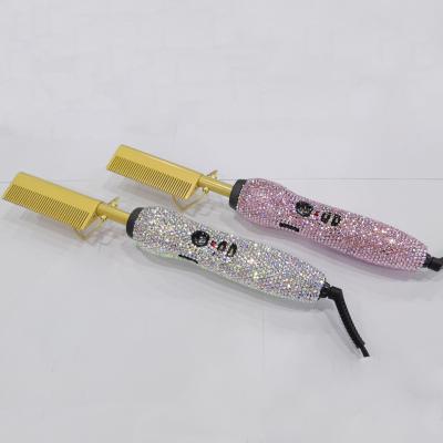 China Salon Hot Selling Professional Crystal Beaded Combs Hair Straightener Electric Magic Hot Comb for sale