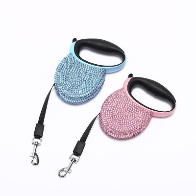 China Custom Bling Luxury JEWELED Faux Stone Dog Leash Retractable Dog Leash With Anti-Slip Handle for sale