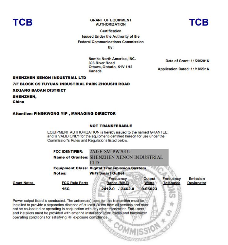 FCC - Shenzhen Xenon Industrial Ltd.